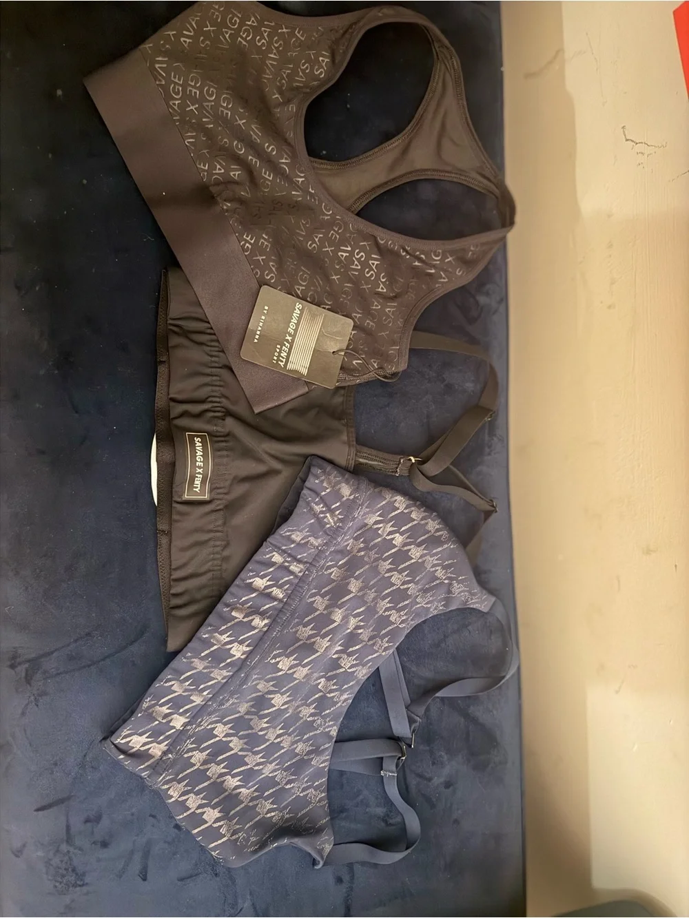 Savage X Fenty Black & Navy Patterned Sports Bras Duo